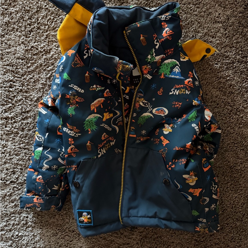 3T Quiksilver Kids Navy Blue Puffer Jacket with Yellow Accents